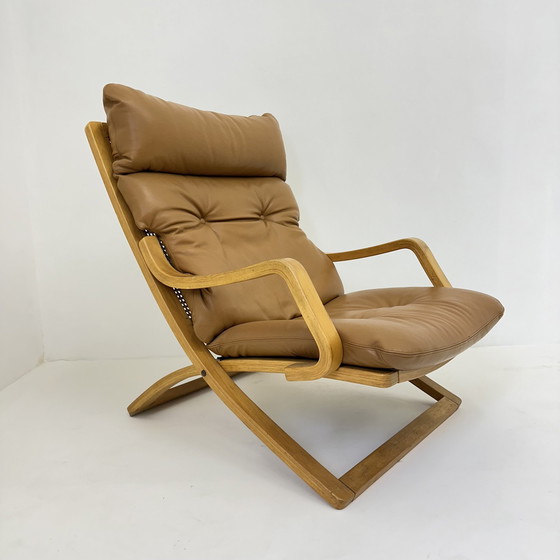 Image 1 of Chaise longue vintage en cuir cognac avec sangles, 1970S