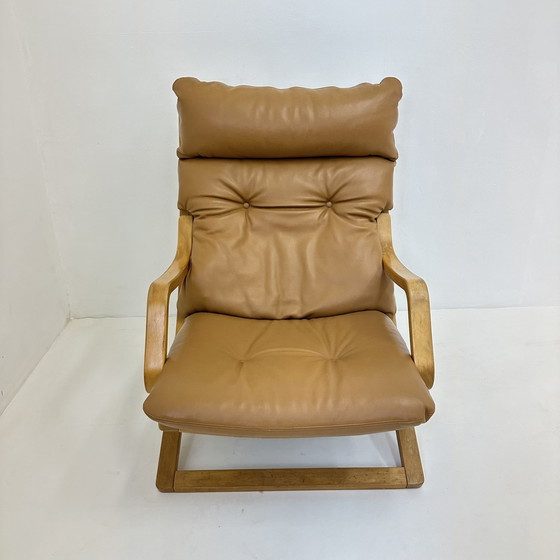 Image 1 of Chaise longue vintage en cuir cognac avec sangles, 1970S