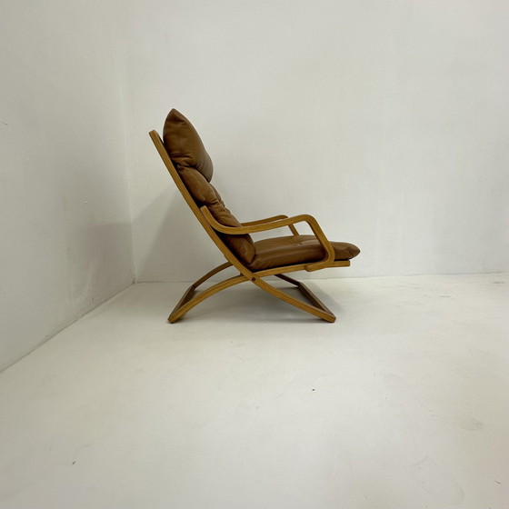 Image 1 of Chaise longue vintage en cuir cognac avec sangles, 1970S