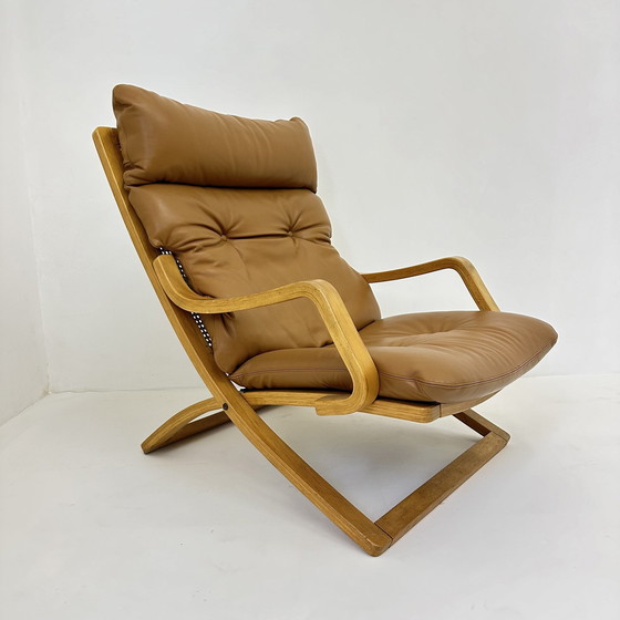 Image 1 of Chaise longue vintage en cuir cognac avec sangles, 1970S