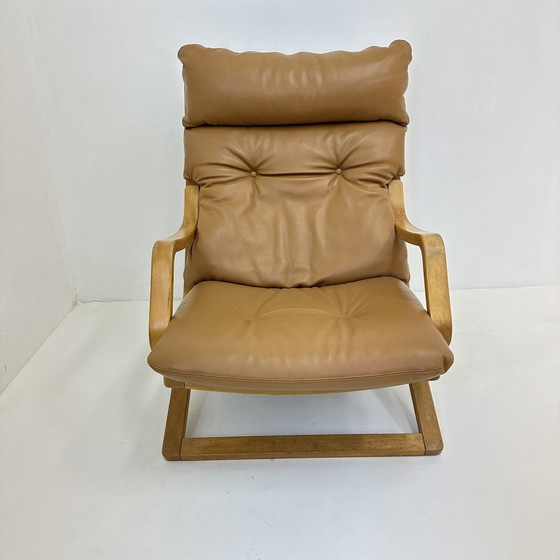 Image 1 of Chaise longue vintage en cuir cognac avec sangles, 1970S