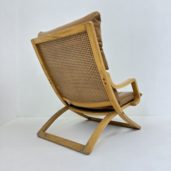 Image 1 of Chaise longue vintage en cuir cognac avec sangles, 1970S