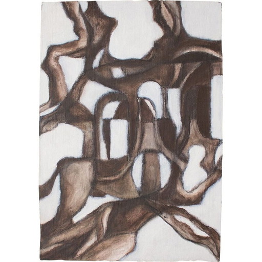 Peinture à l'huile vintage de Chiru Chakravarty, 1990