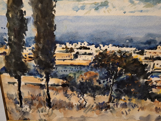 Image 1 of René Andreau 1870/1945 Paysage Aux Cyprès .