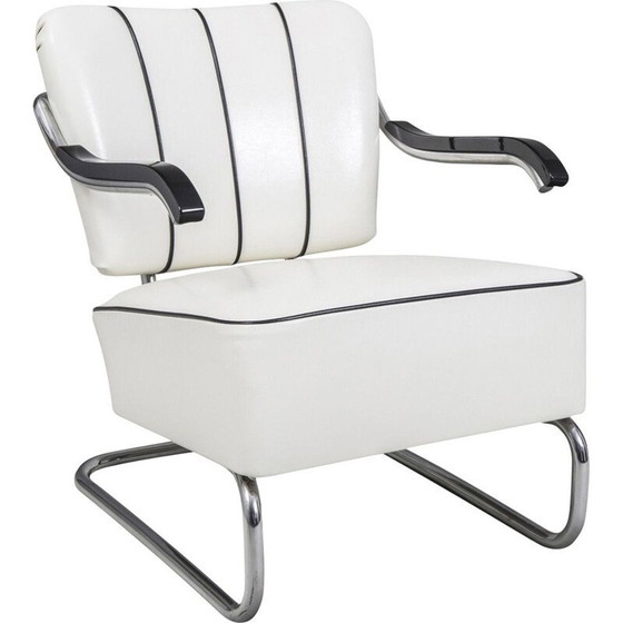 Image 1 of Fauteuil vintage en cuir blanc, années 1930
