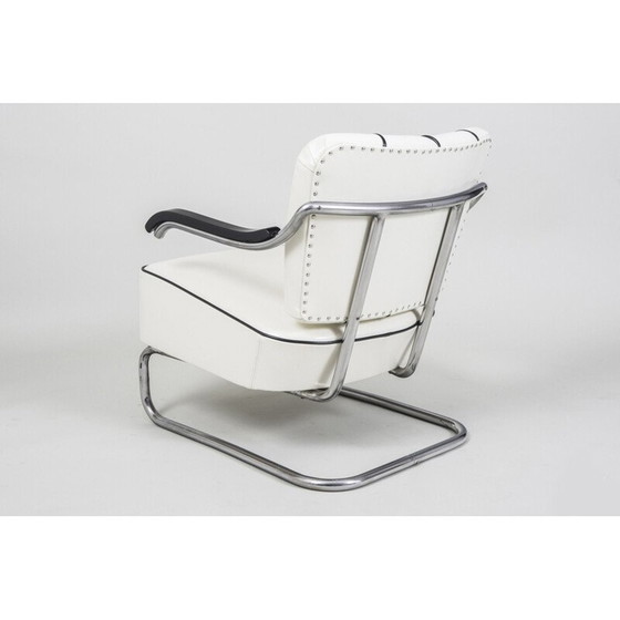 Image 1 of Fauteuil vintage en cuir blanc, années 1930