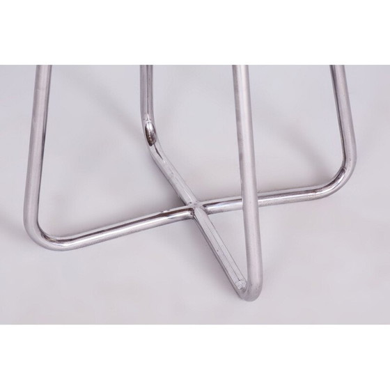 Image 1 of Tabouret vintage en hêtre et acier chromé, Tchécoslovaquie 1930