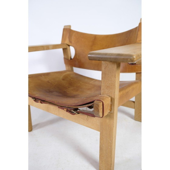 Image 1 of Fauteuil espagnol vintage modèle Bm2226 en bois de chêne et cuir patiné par Børge Mogensen, 1958