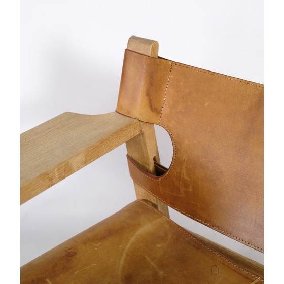 Image 1 of Fauteuil espagnol vintage modèle Bm2226 en bois de chêne et cuir patiné par Børge Mogensen, 1958