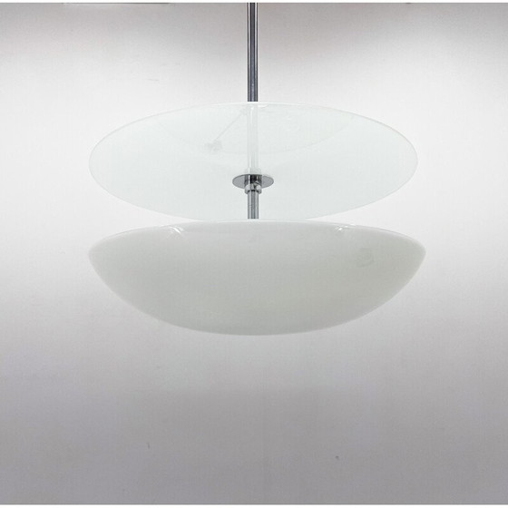 Image 1 of Lustre vintage en verre et chrome