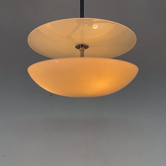 Image 1 of Lustre vintage en verre et chrome