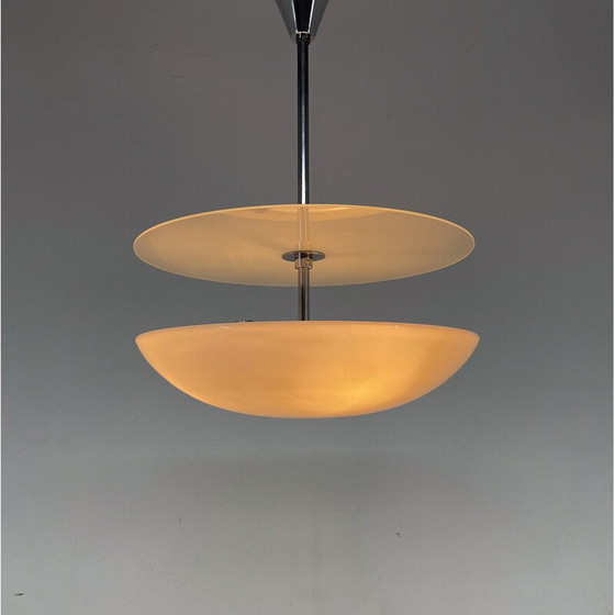 Image 1 of Lustre vintage en verre et chrome