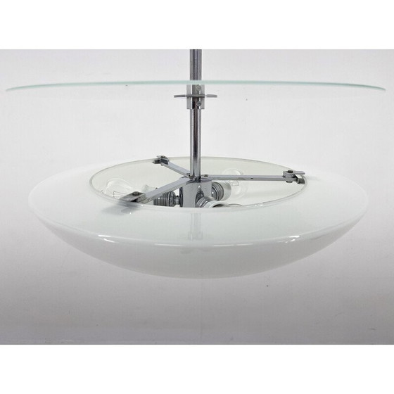 Image 1 of Lustre vintage en verre et chrome