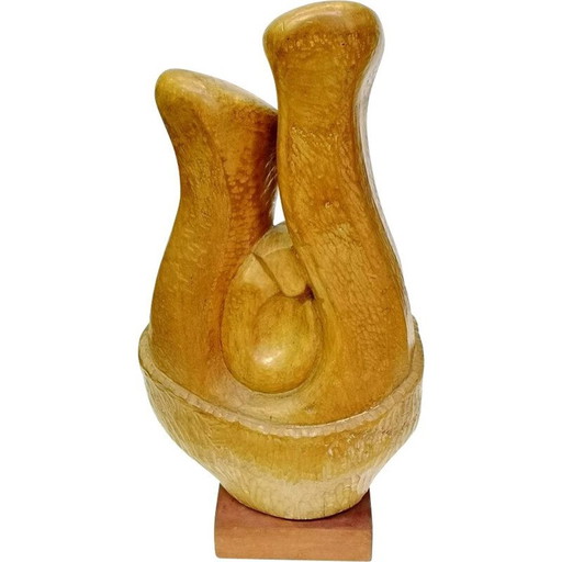 Sculpture abstraite vintage en bois sculptée à la main par Feldman, 1970
