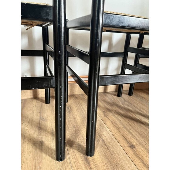 Ensemble de 4 chaises vintage en bois laqué noir et corde, Italie 1970 – Chaises de salle à manger (photo 9 of 13)