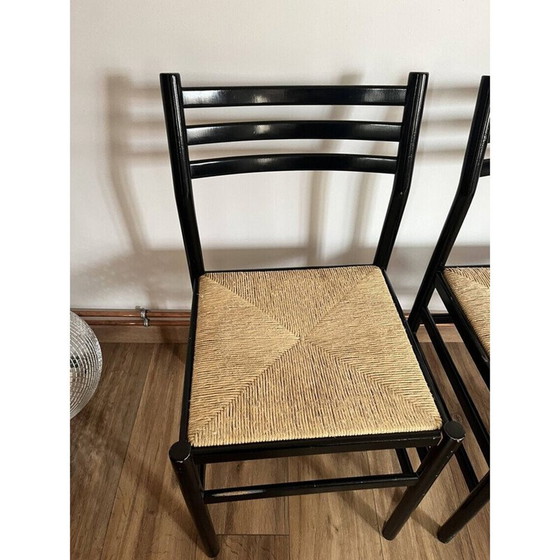 Ensemble de 4 chaises vintage en bois laqué noir et corde, Italie 1970 – Chaises de salle à manger (photo 6 of 13)