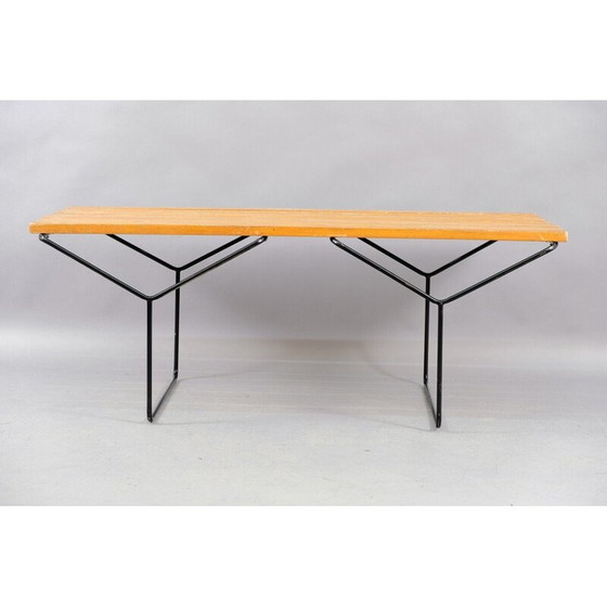 Image 1 of Banc vintage fleuri en bois et lattes de métal, Allemagne 1960