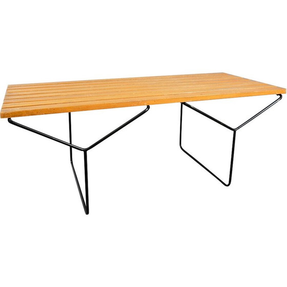 Image 1 of Banc vintage fleuri en bois et lattes de métal, Allemagne 1960