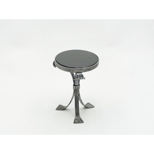 Guéridon vintage en acier martelé avec plateau en bois art déco 1940