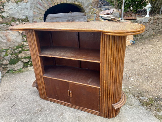Image 1 of Bar Comptoir En Rotin Et Cannage 1970 Vintage