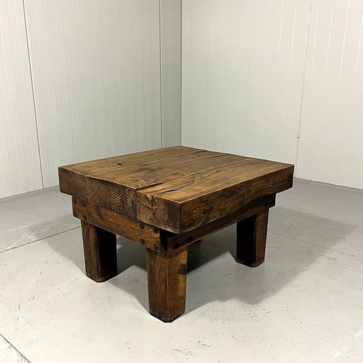 Table basse rustique robuste Brutalist en chêne massif 1960's