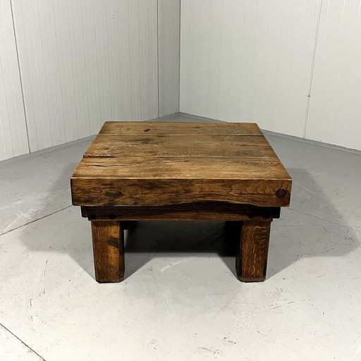 Table basse rustique robuste Brutalist en chêne massif 1960's