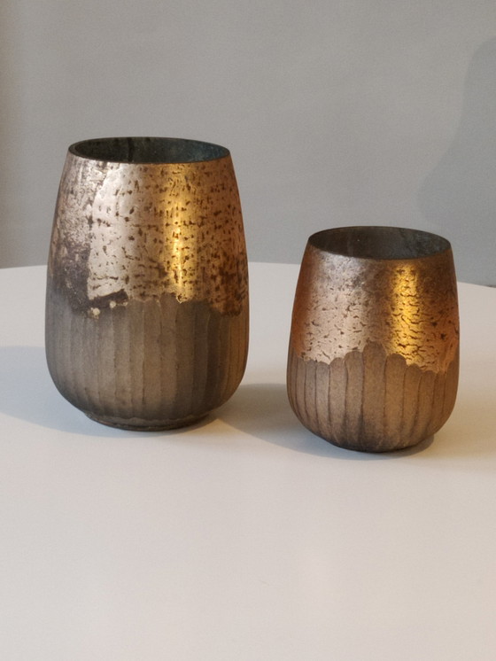 Image 1 of 2x Vases Verre Bronze