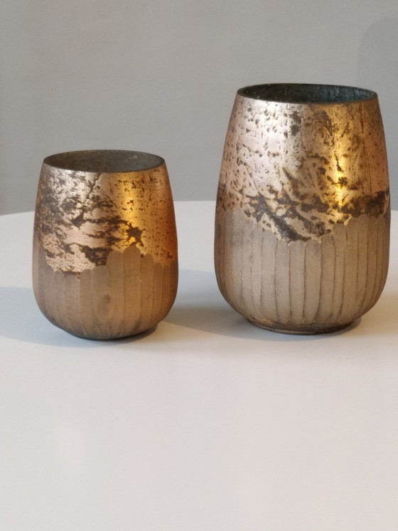 Image 1 of 2x Vases Verre Bronze