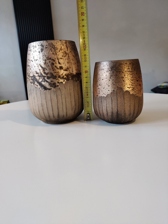 Image 1 of 2x Vases Verre Bronze