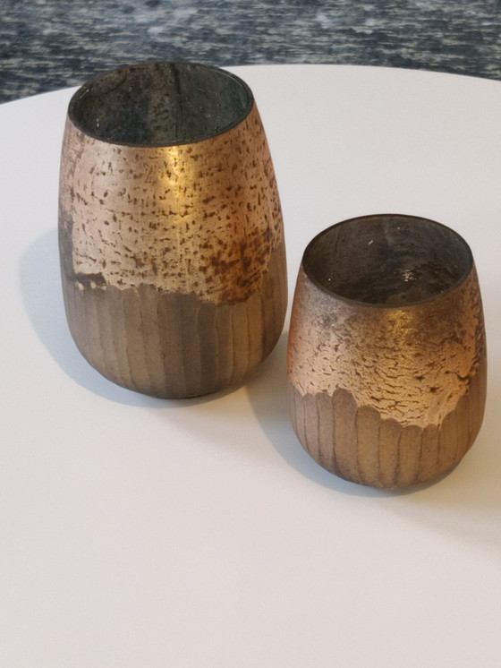 Image 1 of 2x Vases Verre Bronze