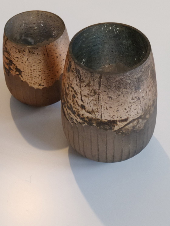 Image 1 of 2x Vases Verre Bronze