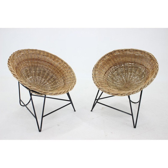 Image 1 of Paire de chaises vintage en rotin tressé avec pieds en épingle à cheveux, Allemagne 1960