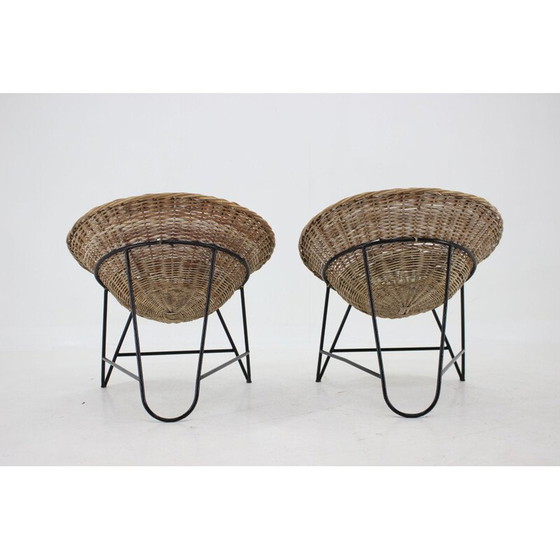 Image 1 of Paire de chaises vintage en rotin tressé avec pieds en épingle à cheveux, Allemagne 1960