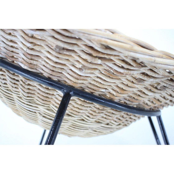 Image 1 of Paire de chaises vintage en rotin tressé avec pieds en épingle à cheveux, Allemagne 1960