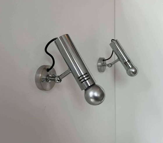 Image 1 of 2X Appliques Orientables En Métal Chromé - France 1970