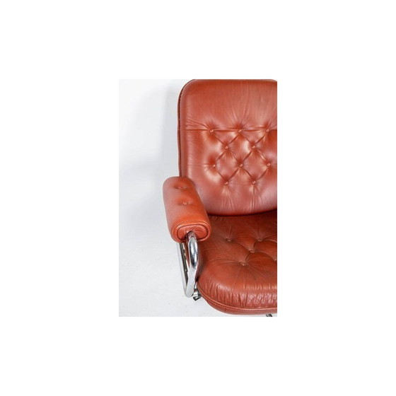 Image 1 of Fauteuil Mid Century garni de cuir rouge et structure en métal, danois années 1960