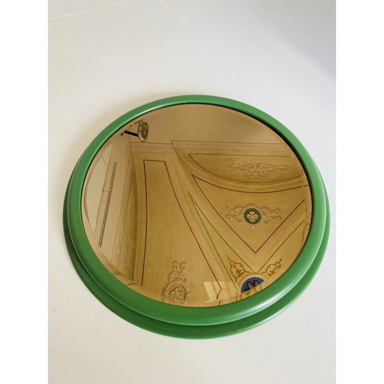 Image 1 of Miroir rond vintage avec cadre en bois vert, Italie, années 1960
