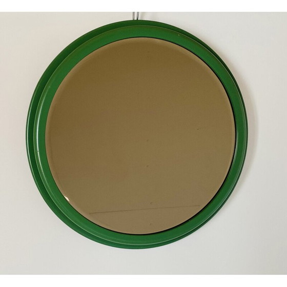 Image 1 of Miroir rond vintage avec cadre en bois vert, Italie, années 1960