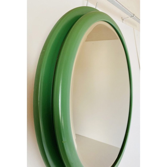 Image 1 of Miroir rond vintage avec cadre en bois vert, Italie, années 1960