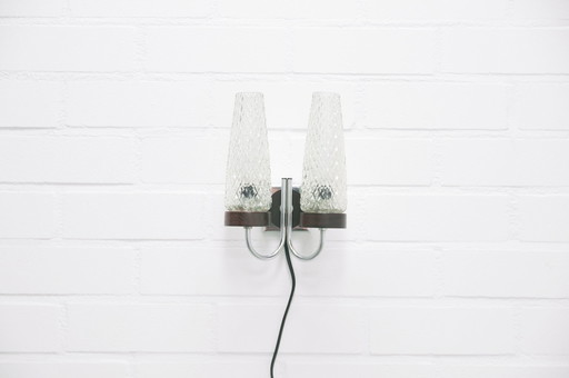 Lampe murale vintage chromée verre et bois