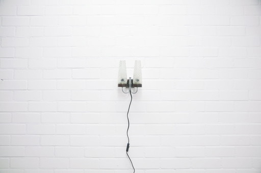 Lampe murale vintage chromée verre et bois