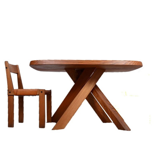 Image 1 of Chaise vintage S24 en orme massif et cuir par Pierre Chapo, 1967