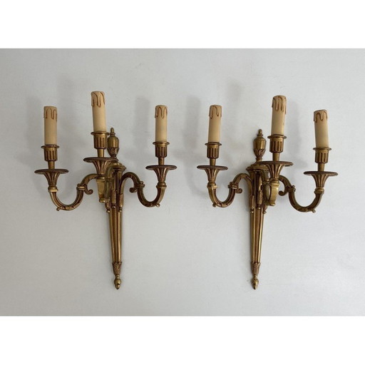 Paire d'appliques vintage en bronze à 3 bras, 1950