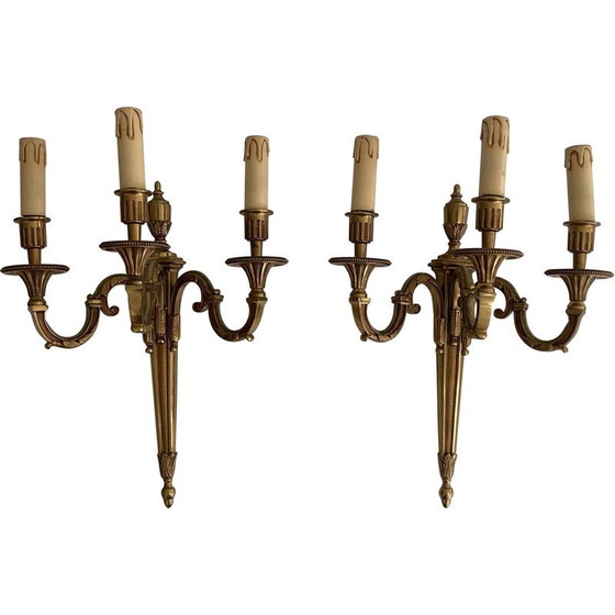 Image 1 of Paire d'appliques vintage en bronze à 3 bras, 1950