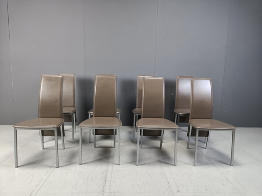 Chaises de salle à manger vintage en cuir belge, ensemble de 8