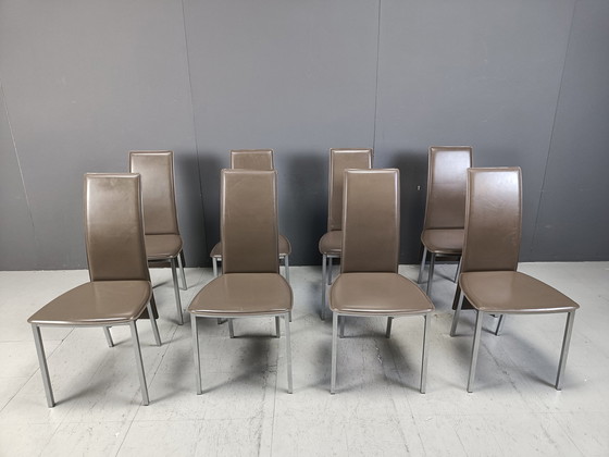 Image 1 of Chaises de salle à manger vintage en cuir belge, ensemble de 8