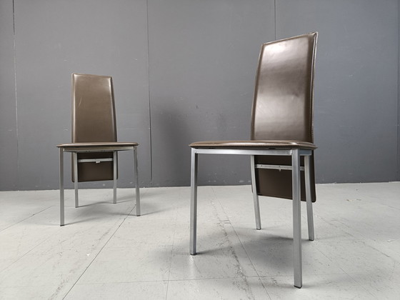 Image 1 of Chaises de salle à manger vintage en cuir belge, ensemble de 8