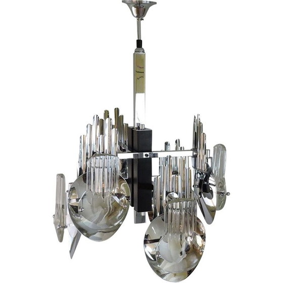 Image 1 of Lustre vintage en métal chromé d'Oscar Torlasco, 1970