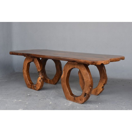 Image 1 of Table vintage brutaliste en bois d'olivier, 1960-1970