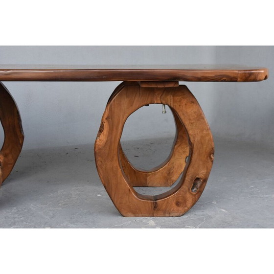 Image 1 of Table vintage brutaliste en bois d'olivier, 1960-1970